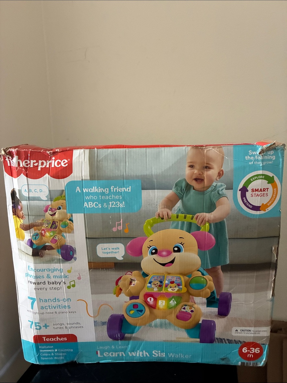 DAMAGED Box Fisher-Price Learn with Sis Walker - Yellow, Pink, Green, Purple